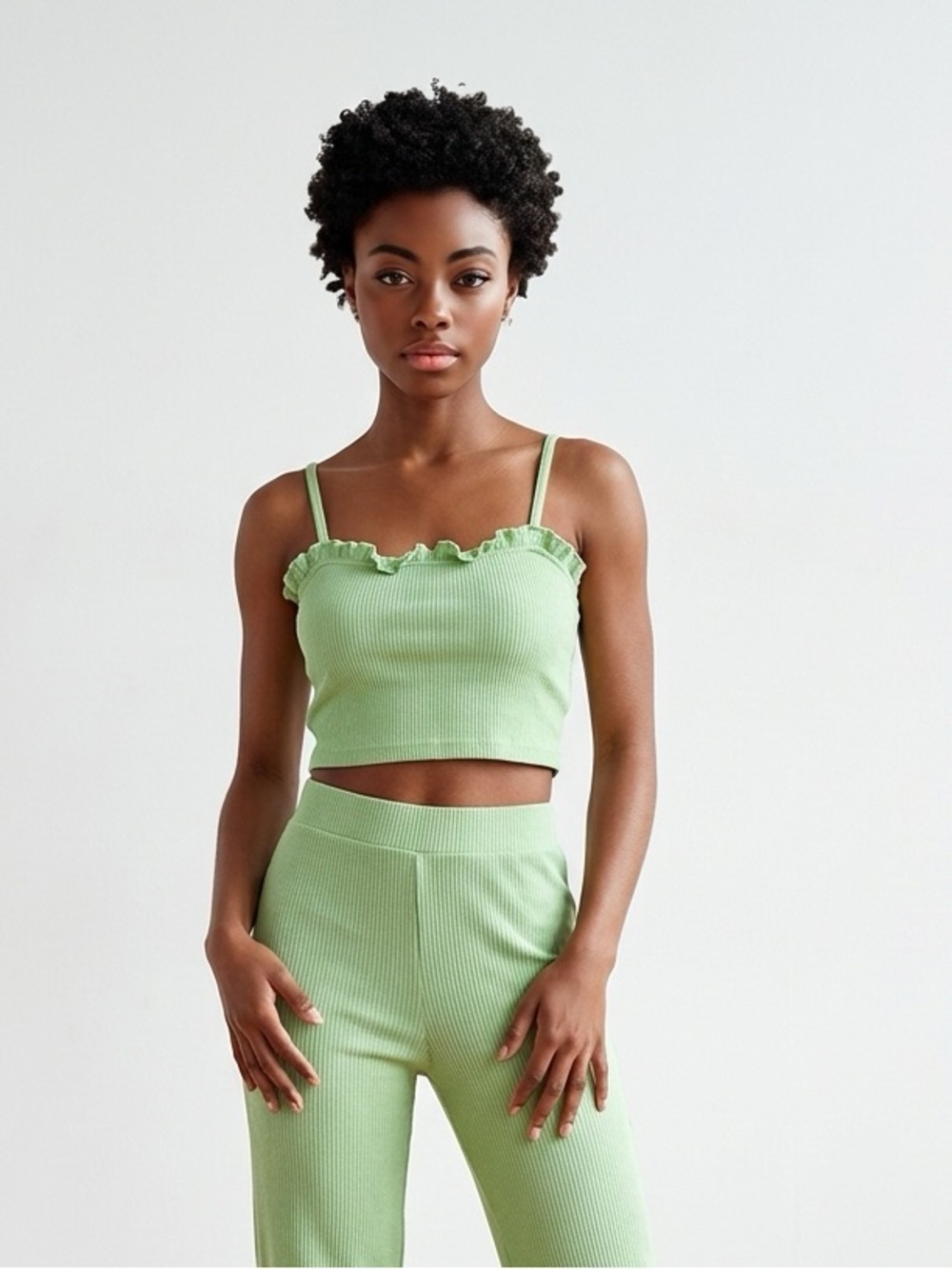 ✨Zara Lime Green Ruffle Trim Top | XS-Small | Stretchy - Picture 1 of 7